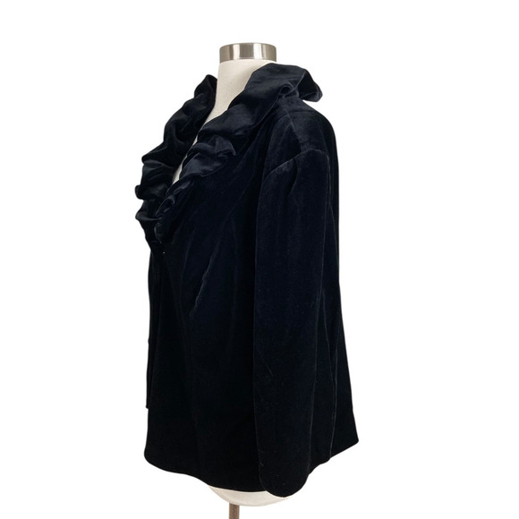 Adrianna Papell Evening Black Velvet Ruffle Collar Jacket 22W Holiday Cocktail - Picture 2 of 4